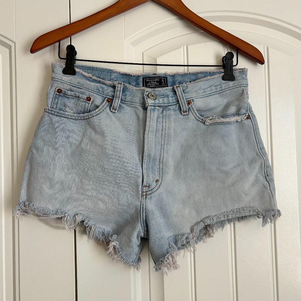 Abercrombie&Fitch Annie High Rise Cut Off Jean Short Sz 27/4 Lt Blue Distressed